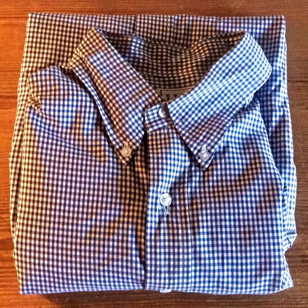 L.L. Bean Button Down Shirt Men Size Large Blue White Check Long Sleeve